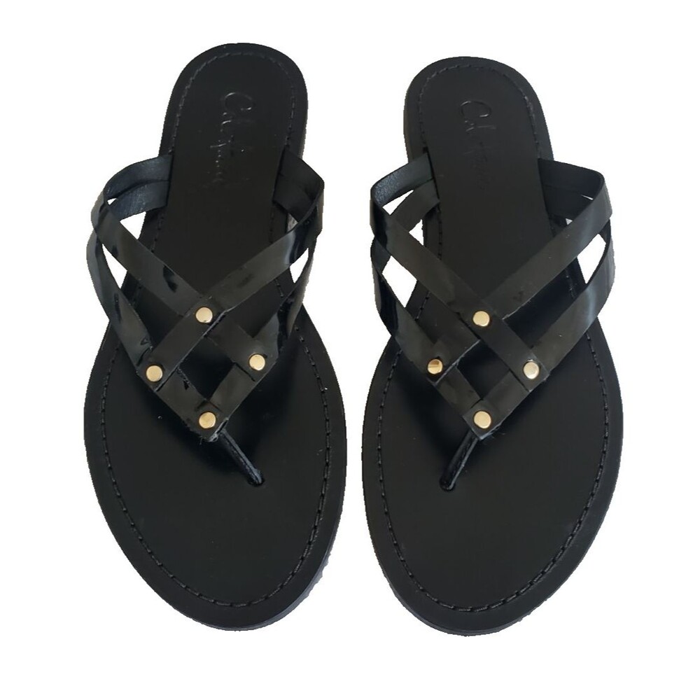 Cole Haan Buckle Black Leather Thong Sandals Women's Size 9.5